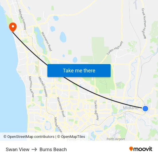 Swan View to Burns Beach map