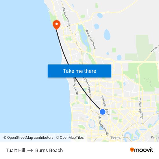 Tuart Hill to Burns Beach map