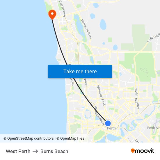 West Perth to Burns Beach map