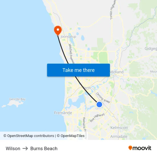 Wilson to Burns Beach map