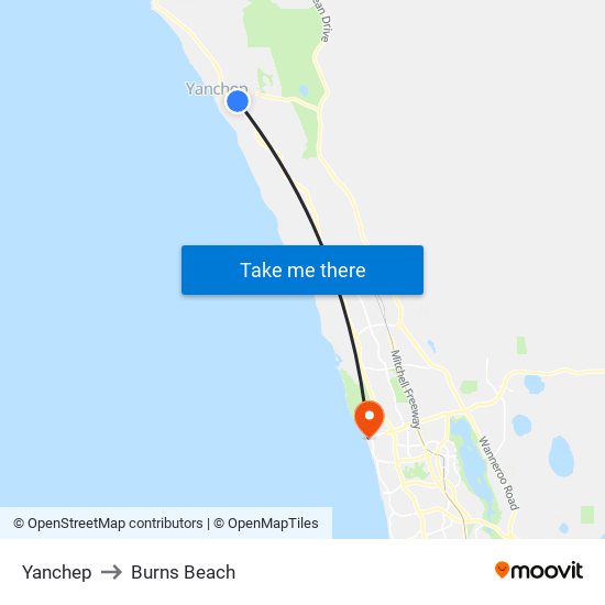 Yanchep to Burns Beach map