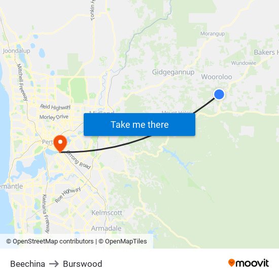 Beechina to Burswood map