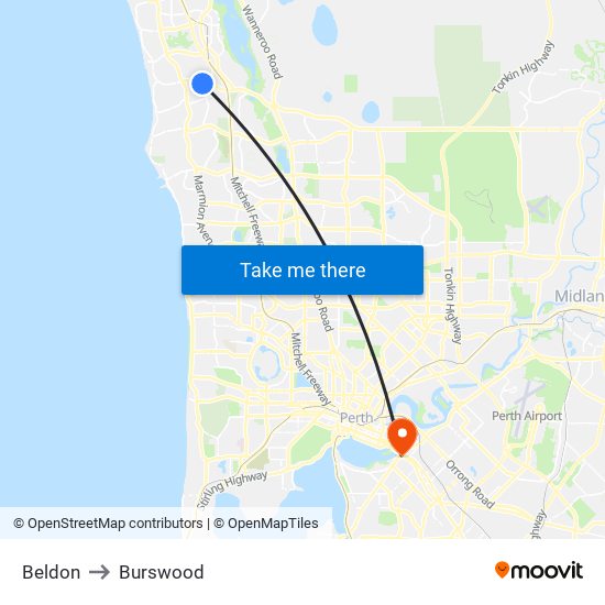 Beldon to Burswood map