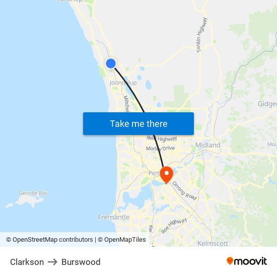 Clarkson to Burswood map