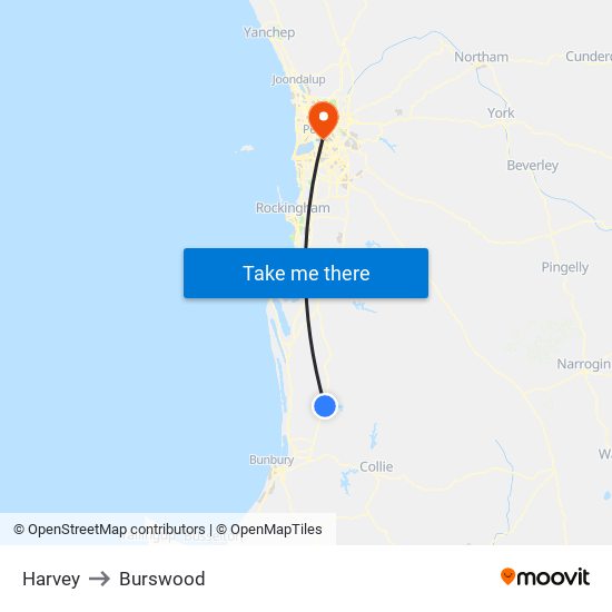 Harvey to Burswood map