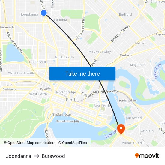 Joondanna to Burswood map