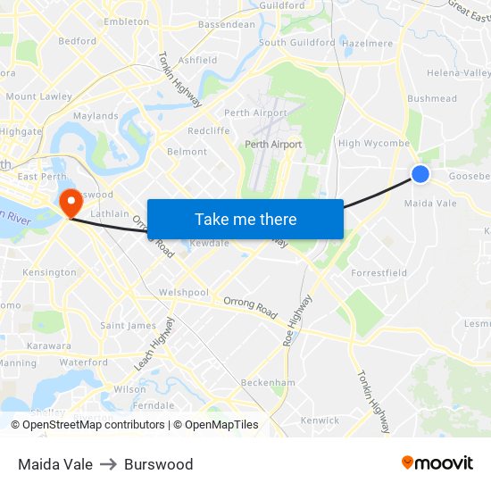 Maida Vale to Burswood map