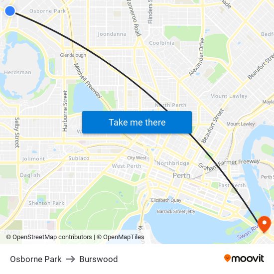 Osborne Park to Burswood map