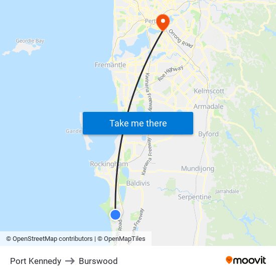 Port Kennedy to Burswood map