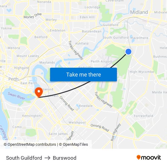 South Guildford to Burswood map