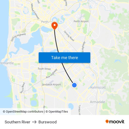 Southern River to Burswood map