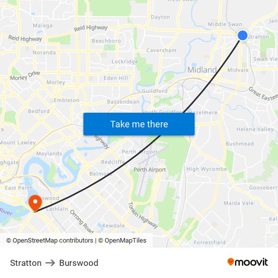 Stratton to Burswood map