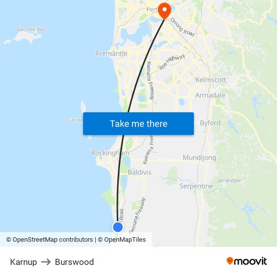 Karnup to Burswood map