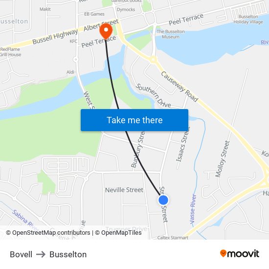 Bovell to Busselton map