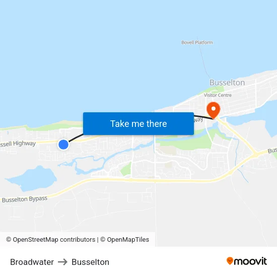 Broadwater to Busselton map