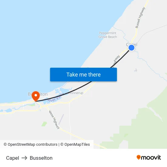 Capel to Busselton map