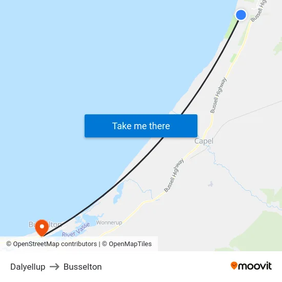 Dalyellup to Busselton map