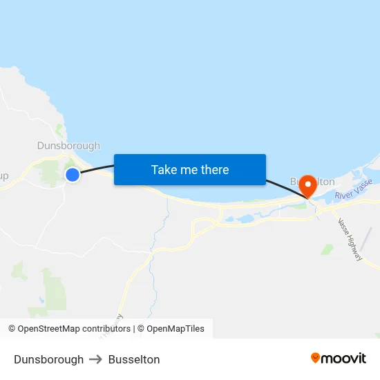 Dunsborough to Busselton map