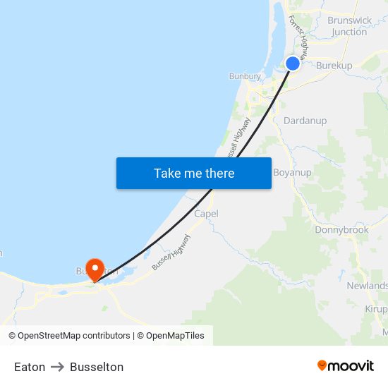 Eaton to Busselton map