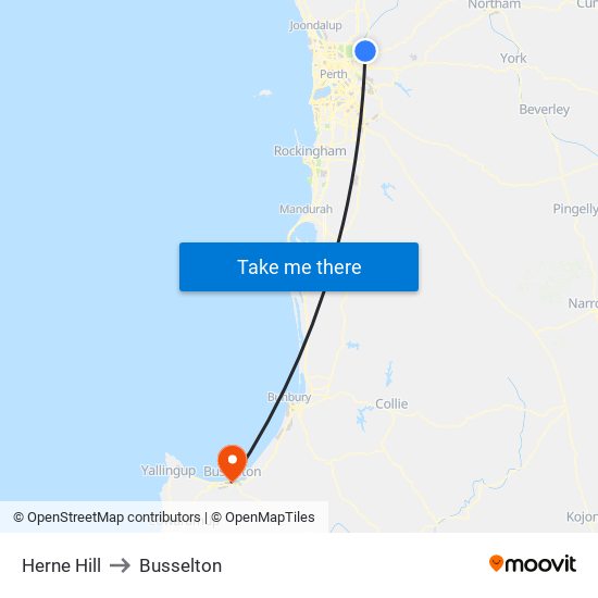 Herne Hill to Busselton map