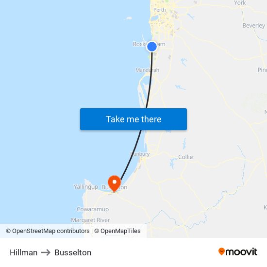 Hillman to Busselton map