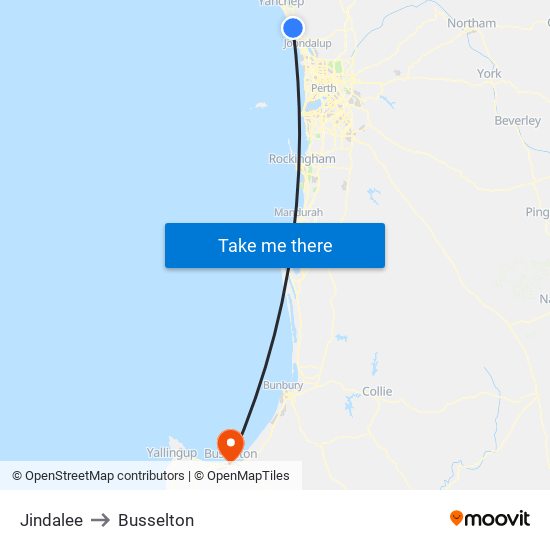 Jindalee to Busselton map