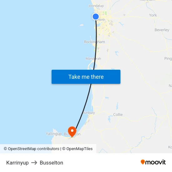 Karrinyup to Busselton map