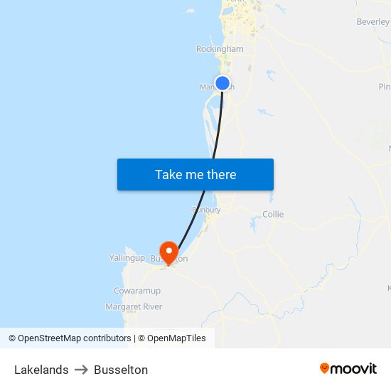 Lakelands to Busselton map