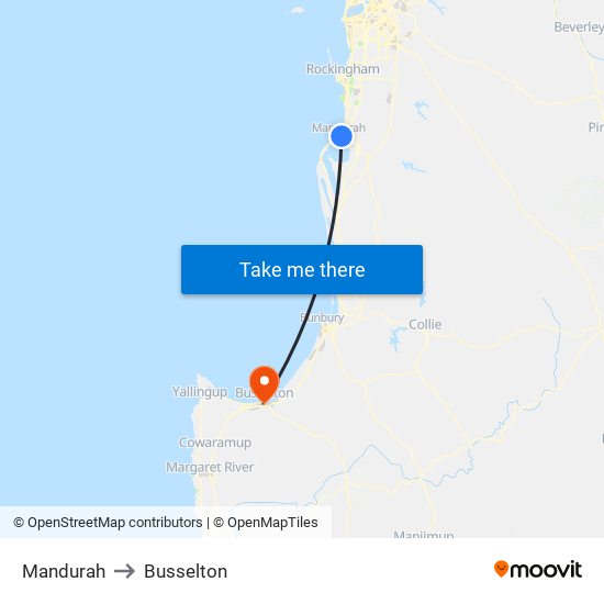 Mandurah to Busselton map