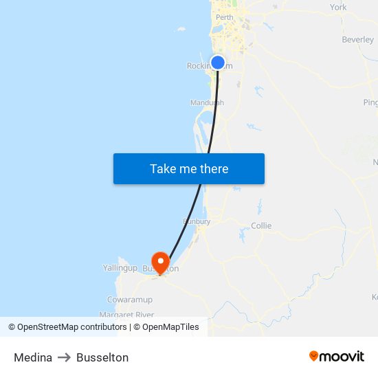 Medina to Busselton map