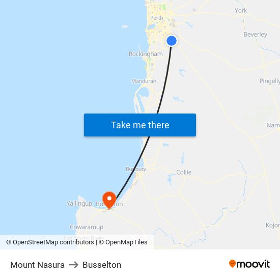 Mount Nasura to Busselton map