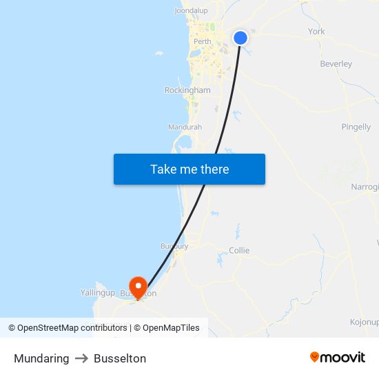 Mundaring to Busselton map