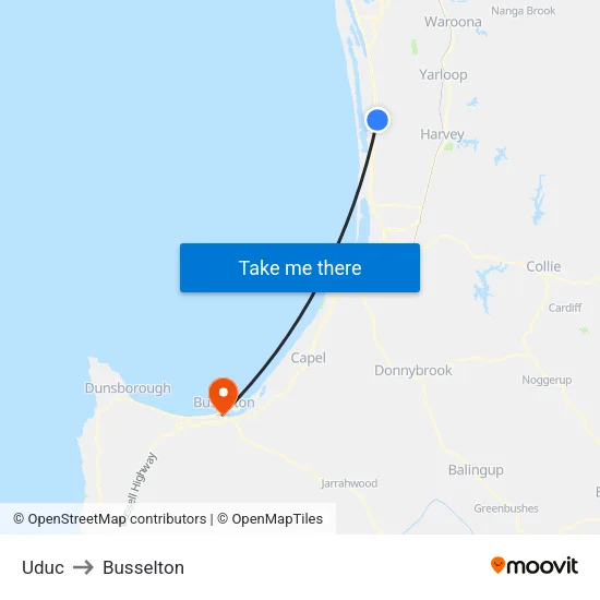 Uduc to Busselton map