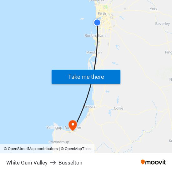 White Gum Valley to Busselton map