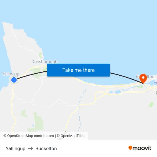 Yallingup to Busselton map