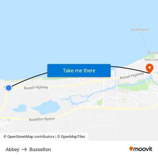 Abbey to Busselton map