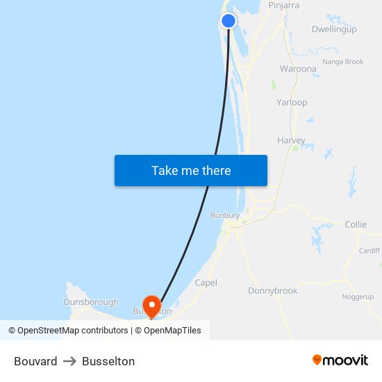 Bouvard to Busselton map