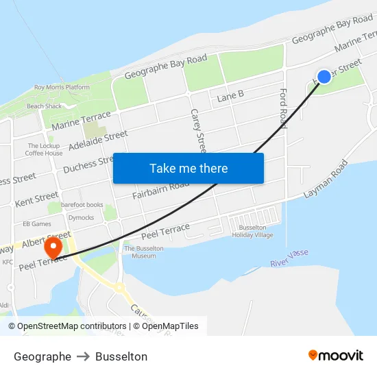 Geographe to Busselton map