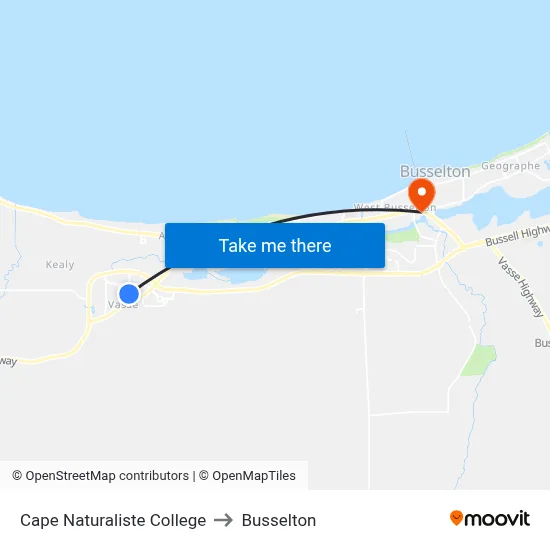 Cape Naturaliste College to Busselton map