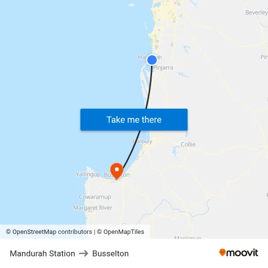 Mandurah Station to Busselton map