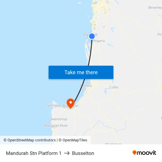 Mandurah Stn Platform 1 to Busselton map