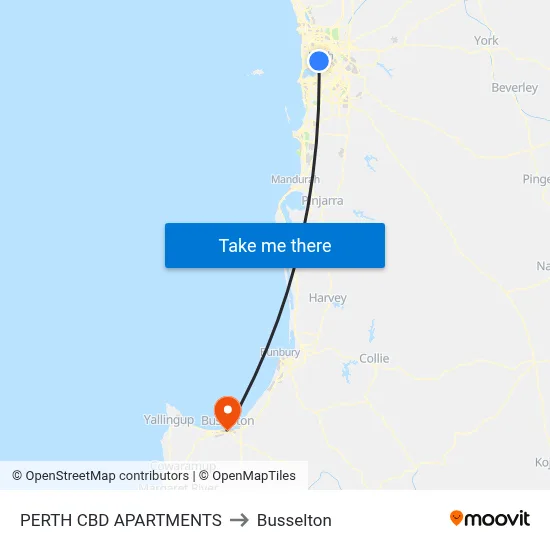 PERTH CBD APARTMENTS to Busselton map
