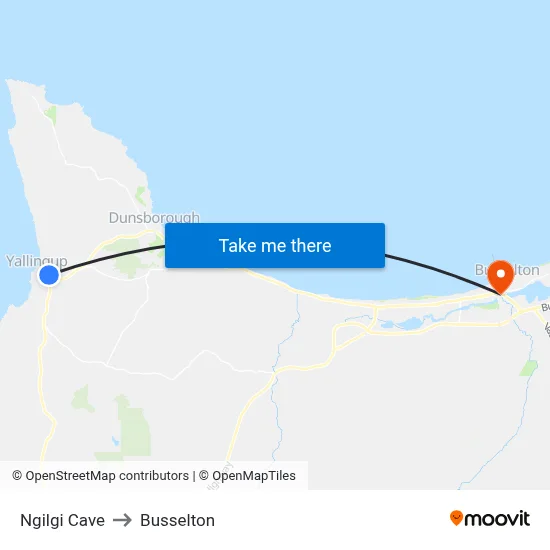 Ngilgi Cave to Busselton map
