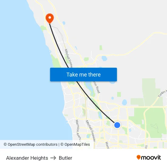 Alexander Heights to Butler map