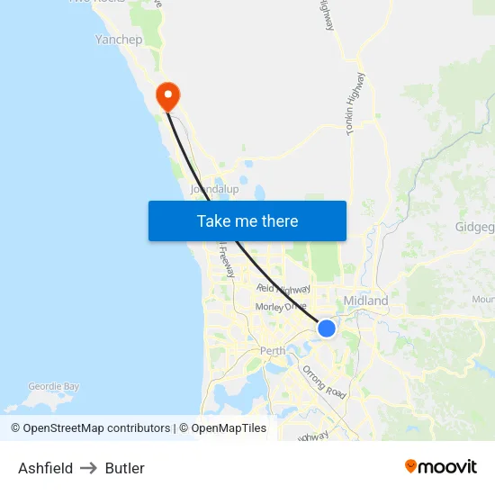 Ashfield to Butler map