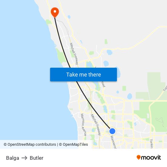 Balga to Butler map