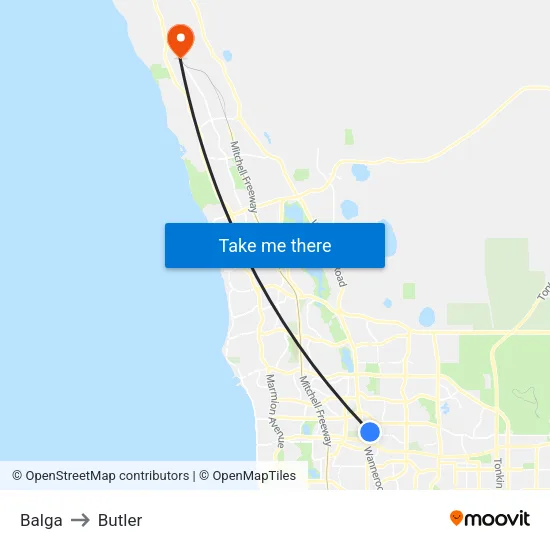 Balga to Butler map