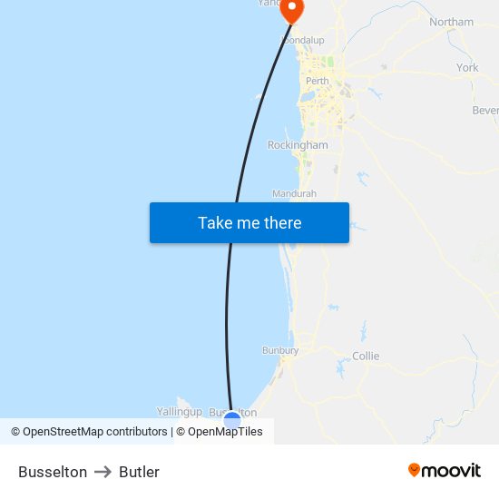 Busselton to Butler map