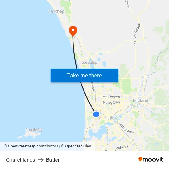 Churchlands to Butler map