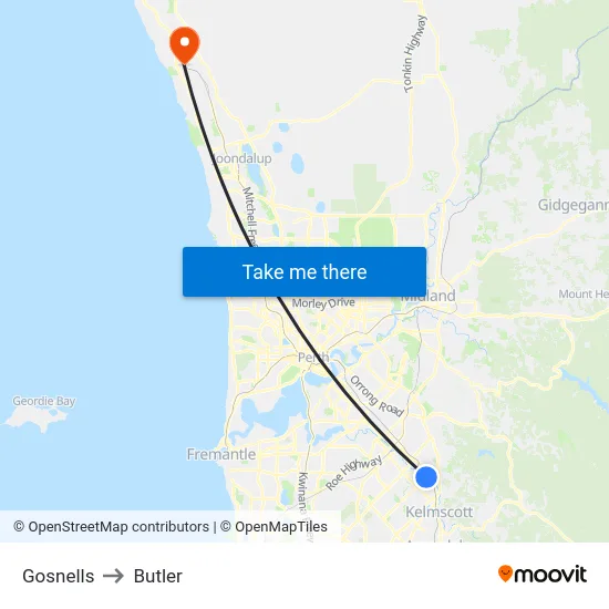 Gosnells to Butler map
